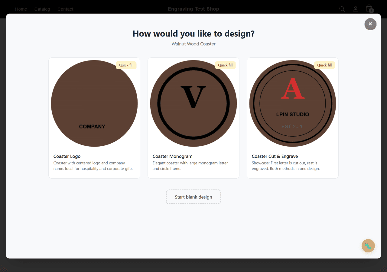 Etchify Template-Auswahl — professionelle Vorlagen für Untersetzer